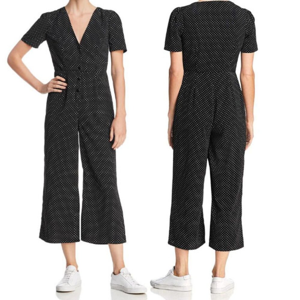 Retro Black & White Short Sleeve Polka Dot Casual Jumpsuit 2